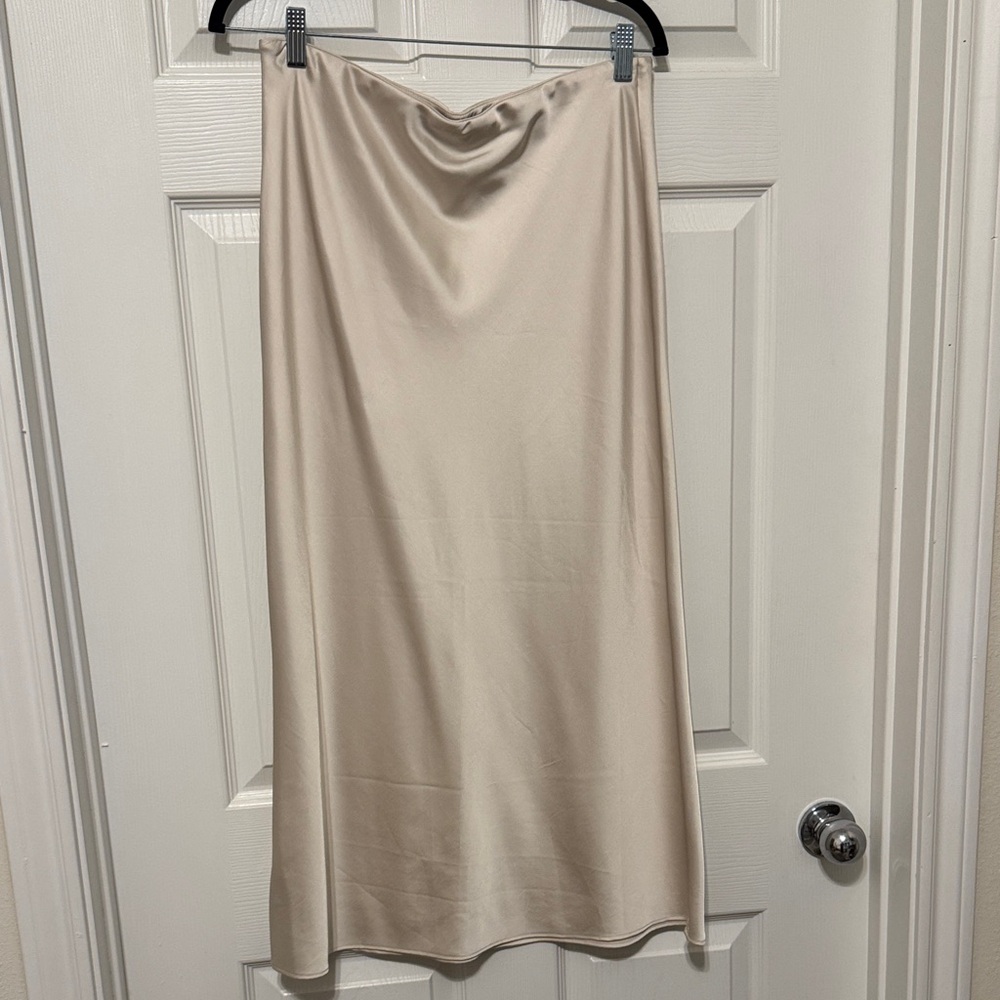 Abercrombie & Fitch Satin Maxi Skirt in Light Beige